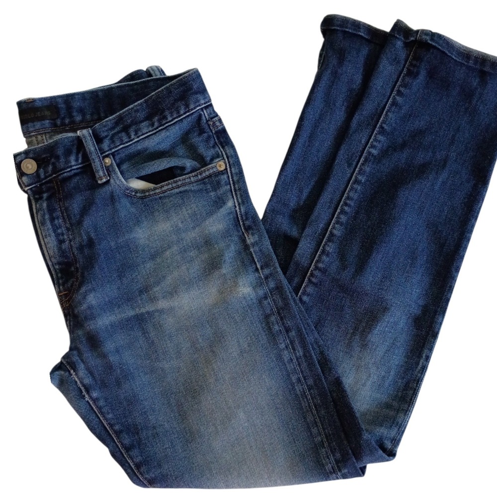 Uniqlo Jeans Mens 34x32 Slim Straight Low Rise Blue Kaihara Denim 321-408487
